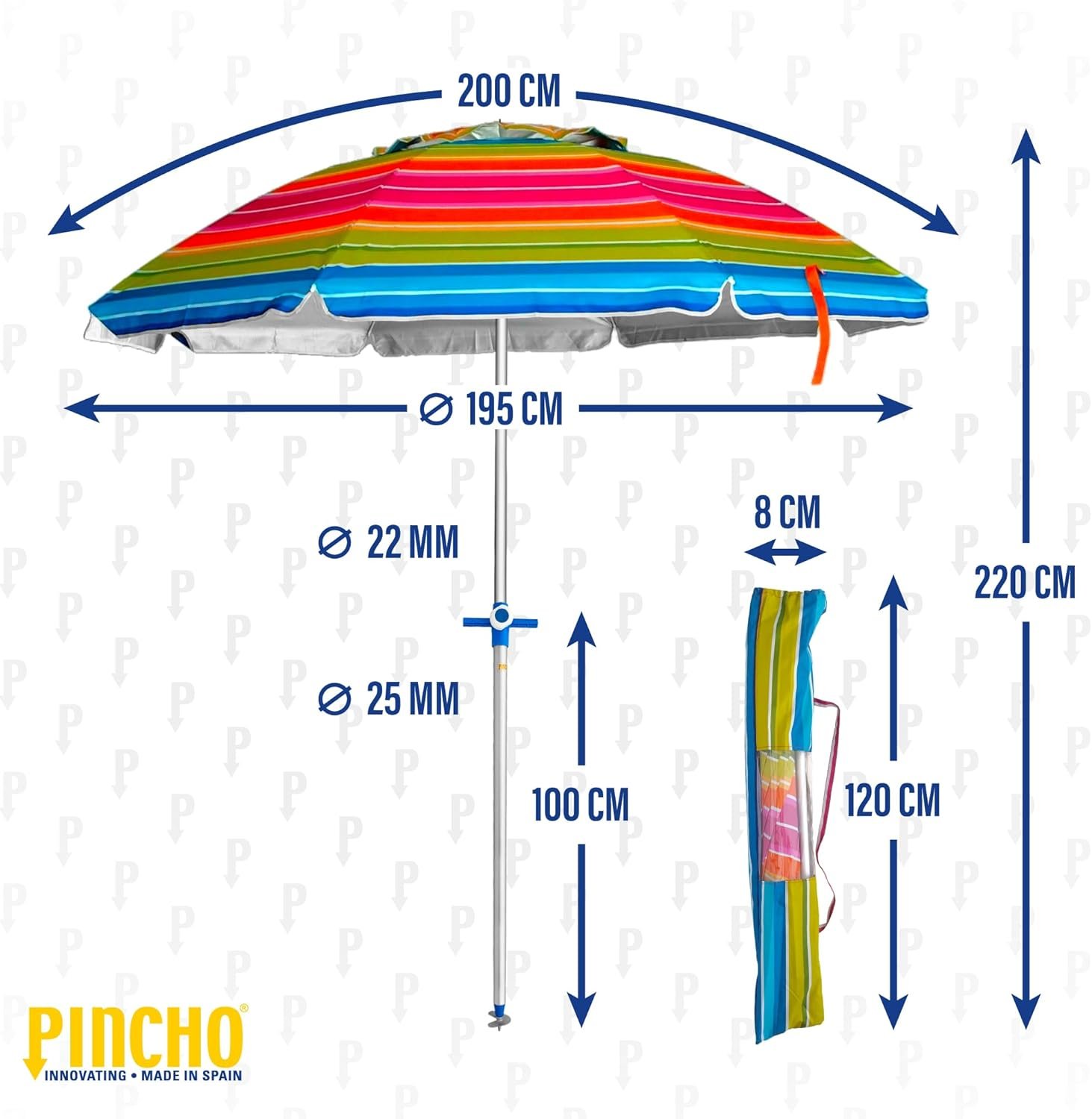 Sombrilla Playa Grande 200 cm - Resistente al Viento y Ligera